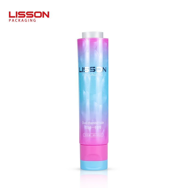 60ml 60ml eco amigable vacía 2 en 1 doble cámara de embalaje de Tubo con doble color flip top tapa
