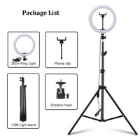 Lampu Ring Led Selfie DC 5V, kamera ponsel fotografi 10 inci dapat diredupkan, lampu cincin Led Selfie kecantikan, lampu fotografi dengan dudukan Tripod tebal