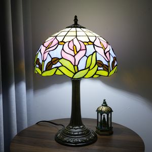 Lampe de table en verre teinté <span class=keywords><strong>Calla</strong></span> Lily de 12 pouces, lampe de lecture de chevet pour chambre à coucher, bureau, style Tiffany, lampes de bureau rétro - Product Image 6