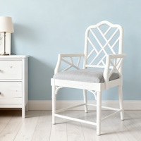 Chaise de salle à manger JiuWei en bois blanc avec dossier en treillis et coussin bleu marine, chaises de salle à manger bleues, tables et chaises de restaurant