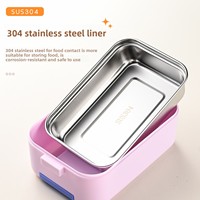Boîte à bento double couche en acier inoxydable 304 avec couche intérieure amovible, anti-fuite, poignée dissimulée, couleur pastel, avec couverts, pour le bureau