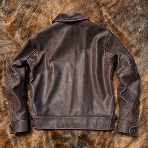 Veste en cuir courte pour homme, coupe slim, en cuir véritable Crazy Horse tanné à l'huile lourde des années 1930, épaisseur 1,8 mm, style vintage - Product Image 2