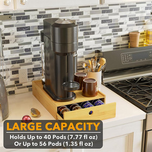 Soporte para máquina de café de oficina en casa, cápsulas de café de bambú, soporte de madera para tazas K con cajón, bandeja organizadora de almacenamiento para <span class=keywords><strong>Nespresso</strong></span> <span class=keywords><strong>Vertuo</strong></span> - Product Image 5