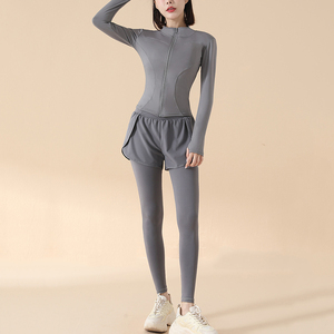 <span class=keywords><strong>Ensemble</strong></span> de yoga 3 pièces pour <span class=keywords><strong>femme</strong></span>, best-seller : veste zippée ajustée, soutien-gorge de sport 2-en-1, leggings taille haute pour la gym, la course et le Pilates - Product Image 4