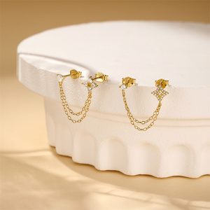 Pendientes de Plata de Ley S925 con Estrella de Cuatro Puntas y Circonita Cúbica en Forma de Corazón, Pendientes Dobles con Circonita Cúbica para Mujer, Joyería Fina - Product Image 1