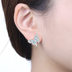 Pendientes/argollas de mariposa hueca azul de latón blanco desmontables, de gran venta, regalo original y exclusivo para niñas - Product Image 5