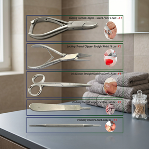Juego de instrumentos de podología: Alicates cóncavos para uñas con diseño de flecha y llama, lima plateada, sonda, manual, grado hospitalario, acero inoxidable, peso ligero - Product Image 2
