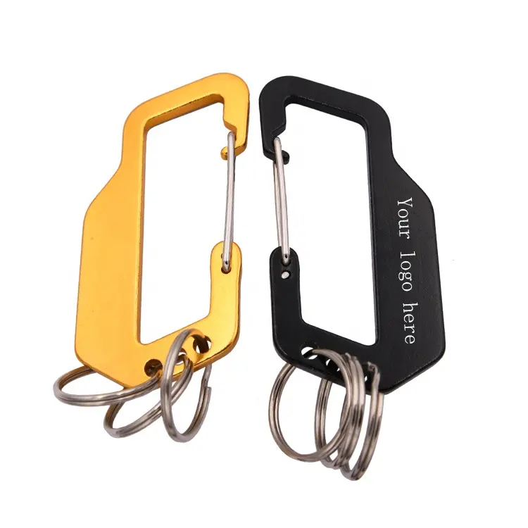 Grosir Pabrik 9 cm kawat gerbang carabiner datar dengan 3 cincin kunci Promosi gantungan kunci aluminium carabiner gantungan kunci