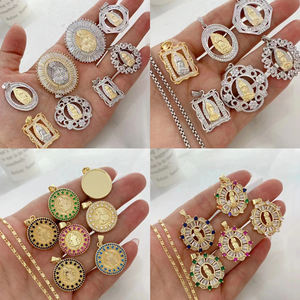 Pendentif vintage en plaqué or San <span class=keywords><strong>Judas</strong></span> Santa Muerte arc-en-ciel zircone pavée vierge marie pendentif collier ensemble de bijoux chrétiens - Product Image 6