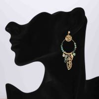 Boucles d'oreilles pendantes à perles, motif feuille, style bohème, avec perles mélangées