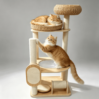 Structure d'escalade pour chat de luxe moderne et de grande taille avec lit intégré, griffoir multifonctionnel en sisal et lit tressé pour chat