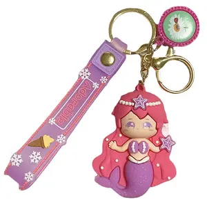 Lillangda — porte-clés en caoutchouc personnalisé, porte-clés cadeau, accessoires de sac à main, dessin animé 3D, sirène, princesse Frozen, vente en gros