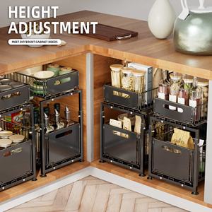 Organisateur de rangement coulissant à 2 niveaux <span class=keywords><strong>sous</strong></span> l'évier pour salle de bain et cuisine, avec paniers coulissants pour armoires - Product Image 3