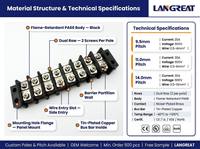 Bloc de bornes de barrière PCB à double rangée, pas de 9,5, 11,0, 14,0 mm, 20A, 30A, 600V, type à vis, pour alimentation