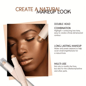 Stick de contour et illuminateur 2-en-1 double embout, stylo de maquillage visage pailleté, bronzant, OEM ODM, marque privée, cosmétiques en gros OEM ODM - Product Image 5