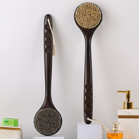 Brosse de bain à tête ronde en poils de sanglier naturels, manche long en bois de Sapele, poignée antidérapante avec boucle de suspension, exfoliante pour le corps sous la douche