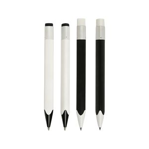 Stylo bille publicitaire en forme de crayon - Personnalisable, effaçable, cadeau d'affaires avec corps en plastique et gomme orange - Product Image 1