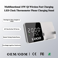 Support de charge rapide sans fil Qi 15W avec logo personnalisé, horloge d'alarme LED, affichage de la température en temps réel, support de téléphone pour bureau