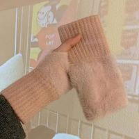Nouveaux gants mi-doigts en polaire de vison pour femme, doux, chauds pour l'hiver, luxueux, couleur unie, en peluche tricotée, sans doigts