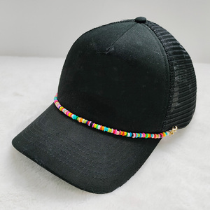 Gorra de béisbol de malla de 5 paneles, accesorio, cadena de cuentas coloridas, instantánea, sombrero de conductor de camión - Product Image 1