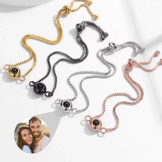 Custom Photo Projection Bracelet Stainless Steel Adjustable Personalized Picture Projection Charm Bracelet Women Jewelry Gift