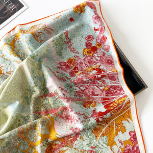 Écharpe en soie et laine, impression numérique double face, châle carré bicolore avec boîte cadeau, vente en gros - Product Image 5