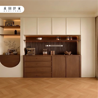 Buffet en métal sur mesure, comptoir à café, meuble bar pour la maison avec texture grain de bois, style crème, armoire en acier portable pour hôtel