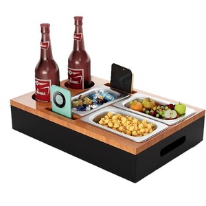 Caja de Almacenamiento de Madera con Soporte para Teléfono, 4 Compartimentos, Organizador de Mesa para Bebidas y Aperitivos, Rectangular, Madera Maciza, Multifuncional - Product Image 5