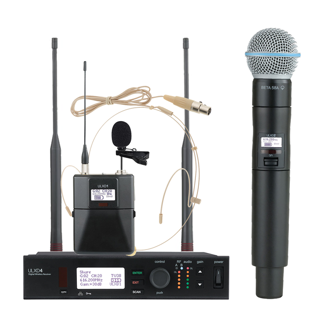 ULXD4 BETA58A BETA87A M58 Uhf Wireless Handheld Karaoke Microphone Wireless Systems Professional Metal Black Portable 20hz-20khz