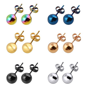 Gold Plated Stainless Steel Ear <b>Stud</b> Round Titanium Peas Ball Bead <b>Earrings</b> rainbow 2-8mm Stainless Steel Ball <b>Stud</b> <b>Earrings</b> - Product Image 2