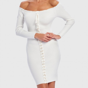 Primavera de las mujeres-Largo <span class=keywords><strong>blanco</strong></span> de <span class=keywords><strong>punto</strong></span> de manga larga ajustado de encaje Mini <span class=keywords><strong>vestido</strong></span> - Product Image 4