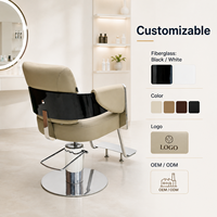 Fauteuil de Barbier de Luxe XFMC pour Femme avec Grande Pompe, Chaise de Salon de Coiffure en Cuir Beige Personnalisée pour Coiffeur