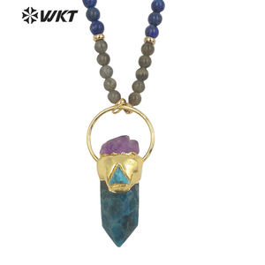 WT-N1337 WKT Puissant D'énergie Cylindre Forme Bleu <span class=keywords><strong>Apatite</strong></span> Amazonite Mix Avec Améthyste perles de long Collier Pierres Précieuses Perles Chaîne - Product Image 4