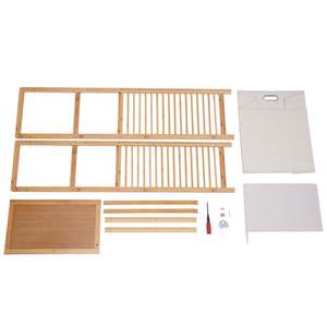 Panier à linge autoportant en bambou avec 3 étagères de rangement - Product Image 4