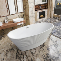 Baignoire autoportante en acrylique rayée moderne avec jacuzzi intégré, massage, éco-responsable, drain inclus, utilisation hôtelière, 4 jets