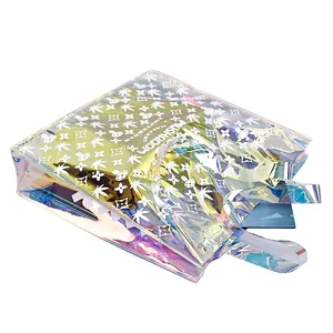 Fashion Hologram Pvc Beach Tote Bag 2024 Clear Laser Handbag PVC Shopping Clear Tote Bag
