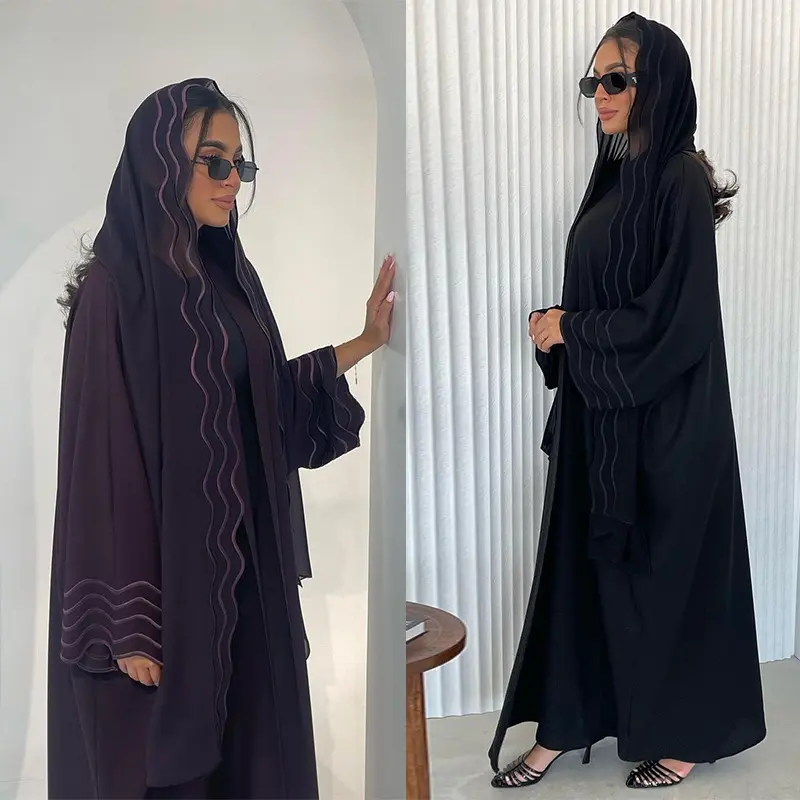 Roupas islâmicas modestas, cardigã aberto frontal para mulheres, vestido com hijab e quimonos bordados, conjunto de abaya, novidade para muçulmanos e dubai