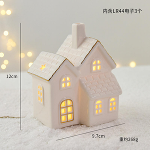 <span class=keywords><strong>Luces</strong></span> Navideñas de Cerámica Blanca con Forma de Casa, Decoración Navideña, Luz LED, Funciona con <span class=keywords><strong>Pilas</strong></span>, Luz Blanca Cálida - Product Image 6