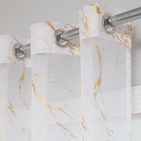 Draps de Rideaux de Style Européen-Américain Blancs Voilages de Luxe Imprimés en Feuille Marbrée Dorée 100% Polyester Occultants et Isolants pour Salon