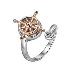 Anillo Giratorio con Piedras Preciosas, Sin Deslustre, Ecológico, Chapado en Oro sobre Cobre, con Diseño de Brújula, Joyería Masculina para Compromiso, Venta al por Mayor, Personalizado - Product Image 1