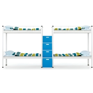 Muebles de Dormitorio para Hostales al por Mayor, Cama Litera Doble Moderna con Estructura de Metal Blanco y Almacenamiento - Product Image 3