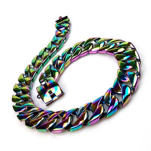 Venta al por mayor de arco iris colorido multicolor de metal de acero inoxidable enlace cubano Cadena de perro <span class=keywords><strong>collar</strong></span> de perro de <span class=keywords><strong>collar</strong></span> de cadena - Product Image 3