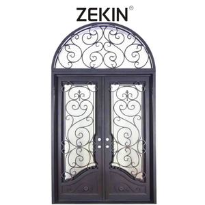 Meilleure vente porte en fer simulée entrée avant double porte haute sécurité anti-ouragan arc haut portes en fer fantaisie - Product Image 2