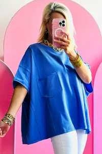 Dear-Lover Western Woman Clothing Ladies Bright Pink Patched Pocket Exposed Seam Oversize T-shirt Tops For Women