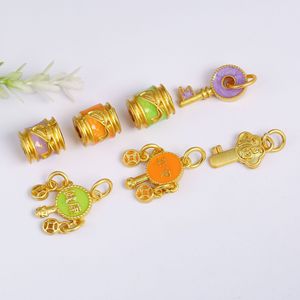 Colgante de aleación con diseño de barril y cuentas, con esmalte dorado y efecto de goteo de aceite, símbolo de paz y salud, accesorio de joyería DIY para pulseras y collares - Product Image 3