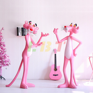 Sculpture en fibre de verre Panthère Rose, grande figurine à poser au sol, décoration pour boutiques et centres commerciaux - Product Image 3
