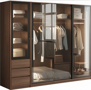 Dressing moderne de luxe sur mesure avec éclairage, panneau arrière design, rangement, armoire, mobilier 8 portes, LED écologique - Product Image 3