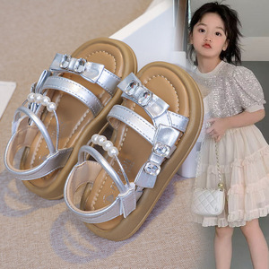 2025 Summer New Girls' Rhinestone Princess Sandals Soft Soled Beach <b>Shoes</b>-Middle Large Size - Product Image 3