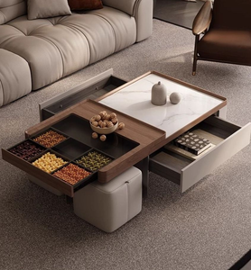 Moderne multifunktion ale Aufbewahrung Rechteckiger TV-Ständer Couch tisch Set mit Hocker Ausziehbarer Mittel tisch für Wohnzimmer - Product Image 6