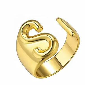 Золото Буква S женские 26 букв алфавита кольца первоначальный персонализированные регулировочного кольца ювелирные изделия кольцо KC556